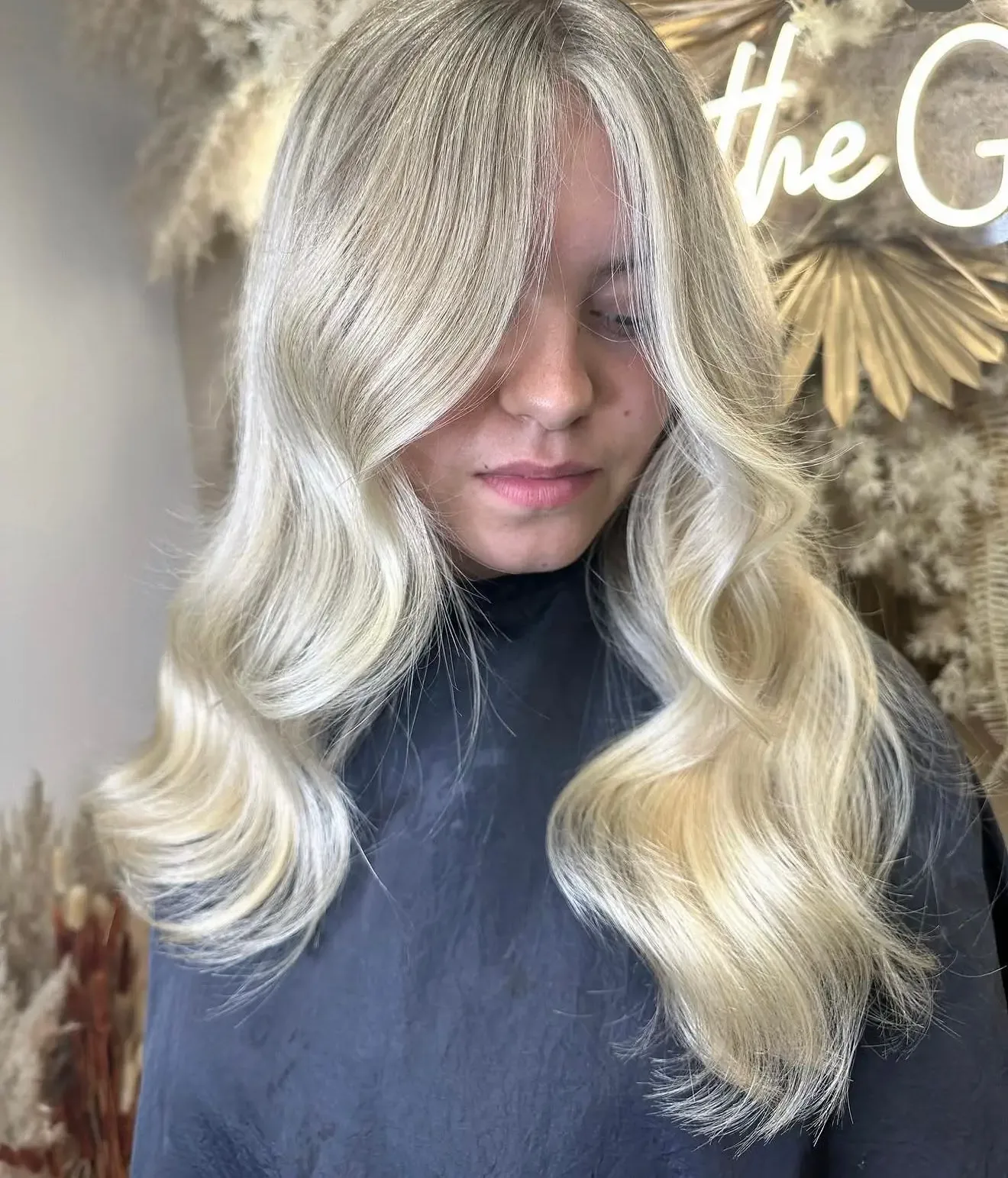Platinum blonde colour with soft waves